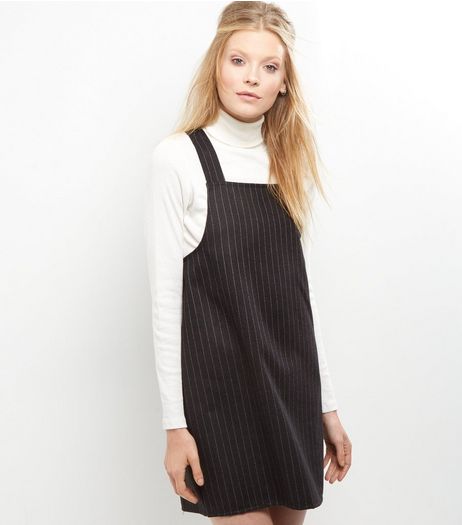 Black Brushed Pinstripe Print Pinafore | New Look