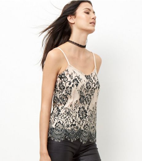 Pink Contrast Lace V Neck Cami | New Look