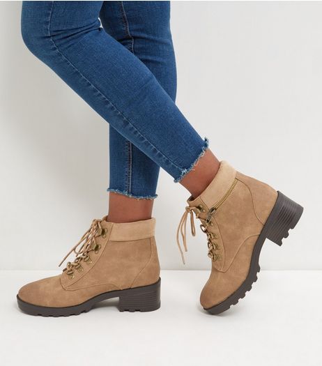 Light Brown Lace Up Chunky Ankle Boots | New Look