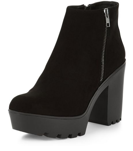 Black Suedette Chunky Block Heel Ankle Boots | New Look