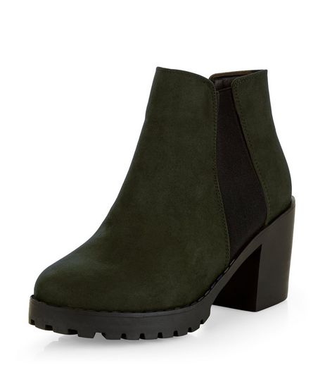 Green Suedette Chunky Chelsea Boots | New Look