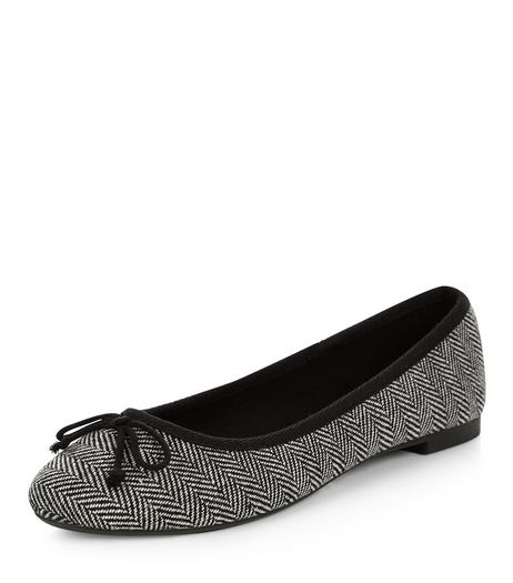 Black Herringbone Ballet Pumps | New Look
