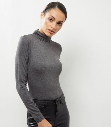 Dark Grey Turtle Neck Long Sleeve Top | New Look