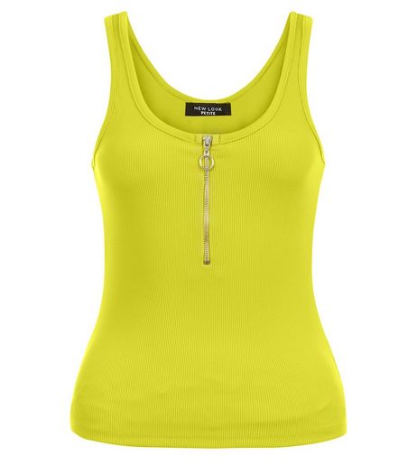 Petite Light Green Zip Front Ribbed Top | New Look