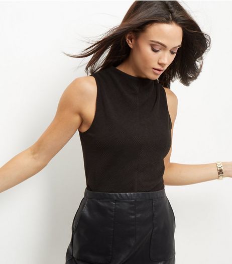 Black Chevron Ribbed Funnel Neck Vest | New Look