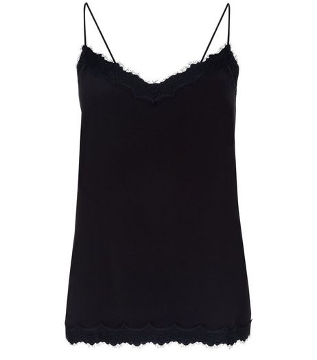 Petite Black Lace Trim Cami | New Look