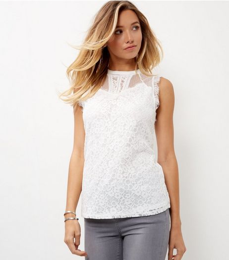 Tall Cream Lace Mesh Vest | New Look