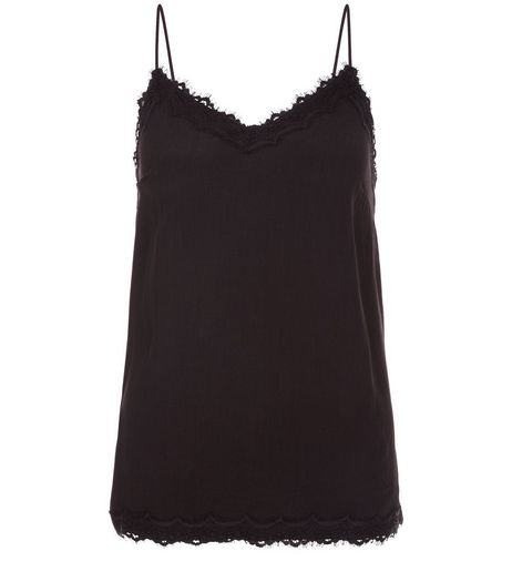 Tall Black Lace Trim Cami | New Look