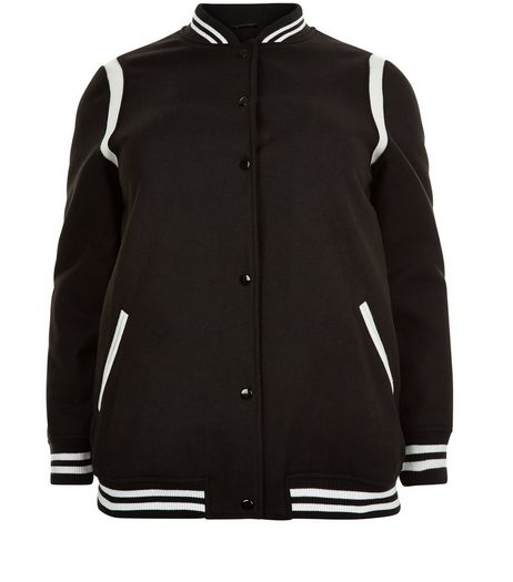 Curves Black Stripe Trim Bomber Jacket | New Look