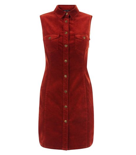 Rust Cord Sleeveless Shirt Dress | New Look