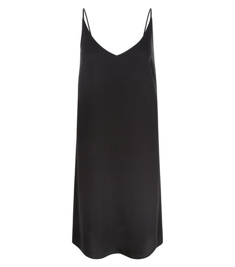 Black Sateen V Neck Slip Dress | New Look