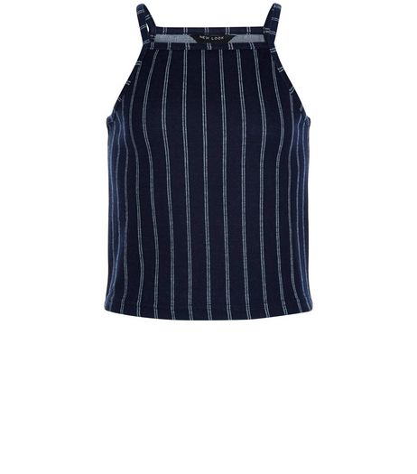 Teens Blue Pinstripe High Neck Cami | New Look