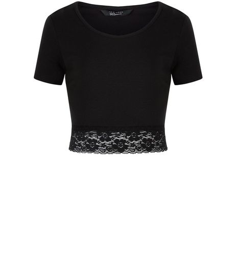 Teens Black Lace Trim T-Shirt | New Look