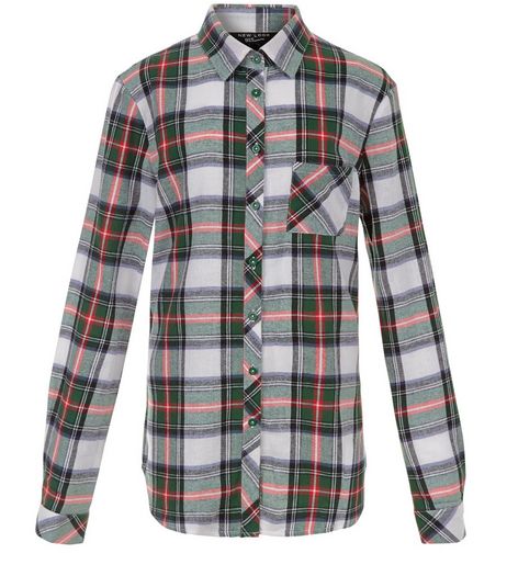 Teens White Tartan Check Long Sleeve Shirt | New Look