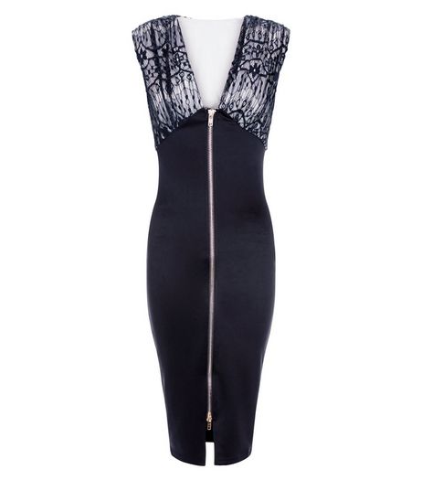 AX Paris Navy Lace Zip Up Midi Dress | New Look