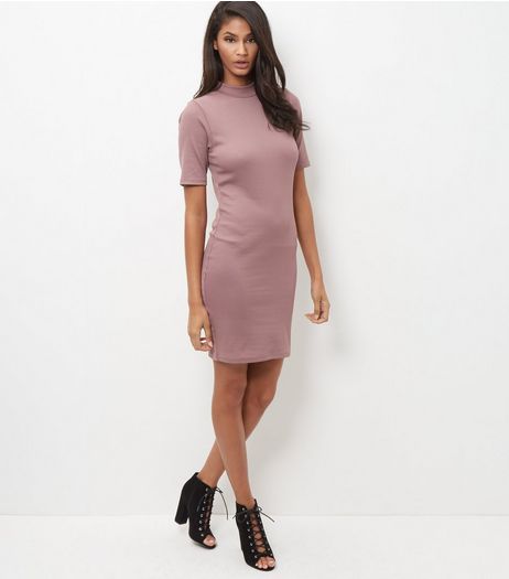 Mid Pink Funnel Neck 1/2 Sleeve Bodycon Dress | New Look