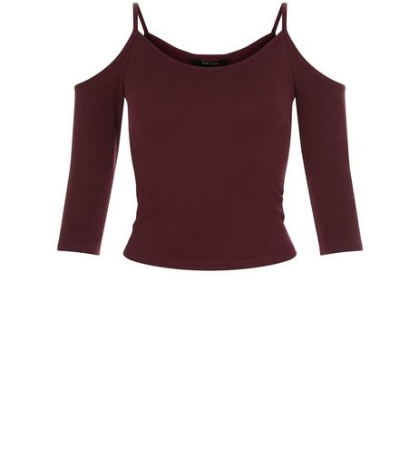 Teens Burgundy Cold Shoulder 3/4 Sleeve Top | New Look