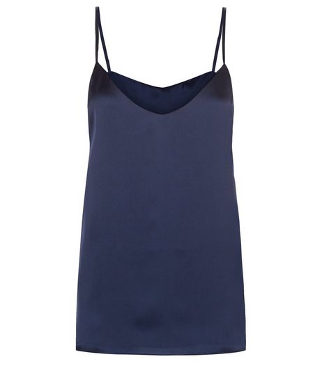 Navy Sateen V Neck Cami | New Look