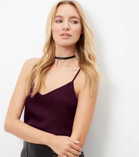 Dark Purple Sateen V Neck Cami | New Look