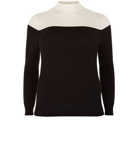 Curves Black Colour Block High Neck Jumper | New Look