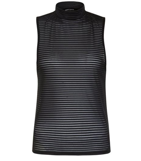 Black Burnout Stripe Funnel Neck Sleeveless Top | New Look