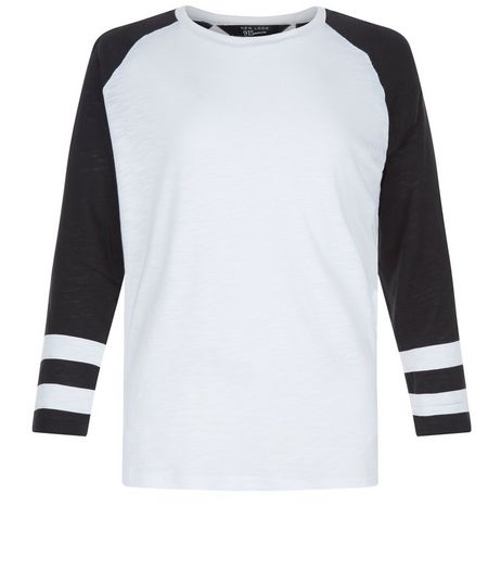 Teens White Raglan Stripe Sleeve Top | New Look
