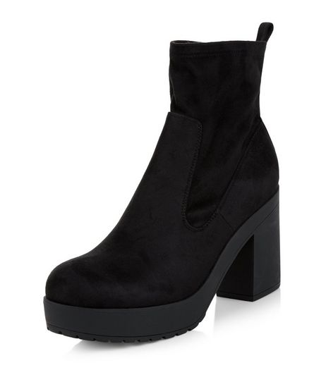Black Elasticated Platform Ankle Boots | New Look