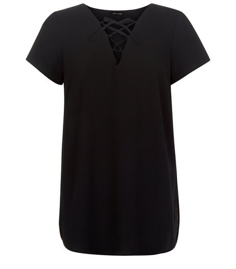 Black Lace Up T-Shirt | New Look
