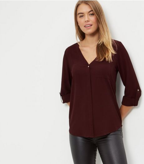 Dark Purple V Neck Shirt | New Look
