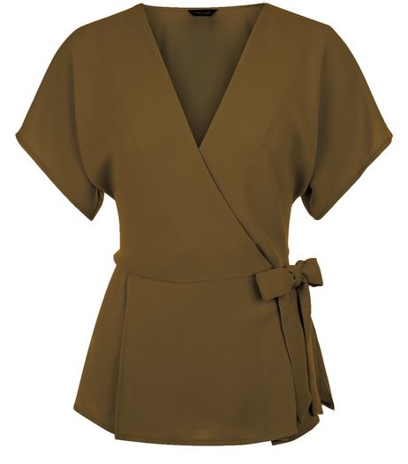 Olive Green Wrap Tie Side Top | New Look