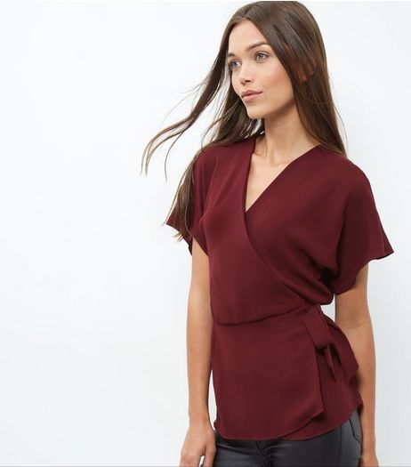 Burgundy Wrap Tie Side Top | New Look
