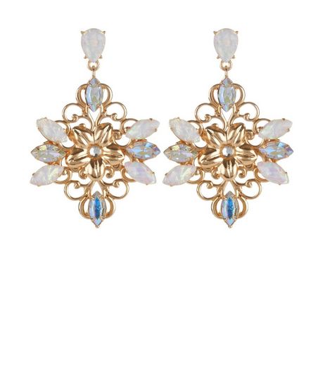 Gold Filigree Iridescent Stone Earrings | New Look