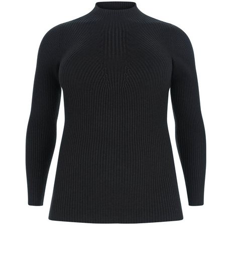 Curves Black Ribbed Funnel Neck Jumper | New Look