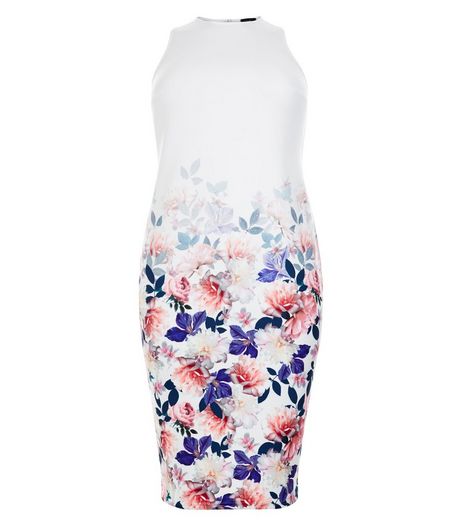 Curves White Floral Print Sleeveless Midi Dress | New Look