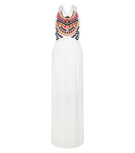 Cream Embroidered Panel Maxi Dress | New Look