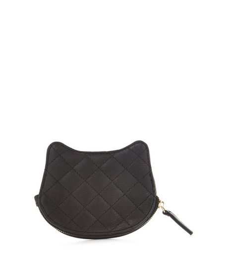 Black Quilted Cat Coin Purse | New Look