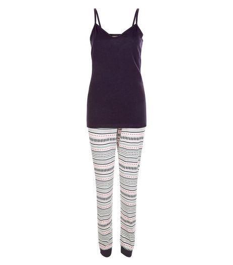 Petite Navy Fairisle Print Pyjama Set | New Look
