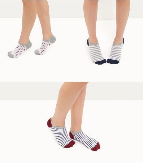 3 Pack Blue Stripe and Spot Print Trainers Socks | New Look