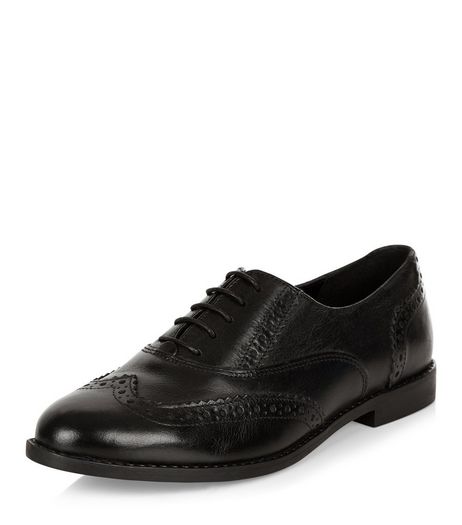 Black Leather Embossed Brogues | New Look