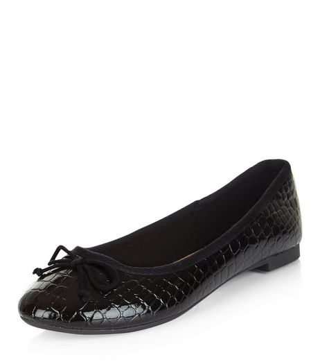 Black Croc Textured Ballet Pumps | New Look