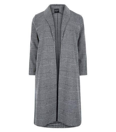 Curves Black Check Split Side Longline Coat | New Look
