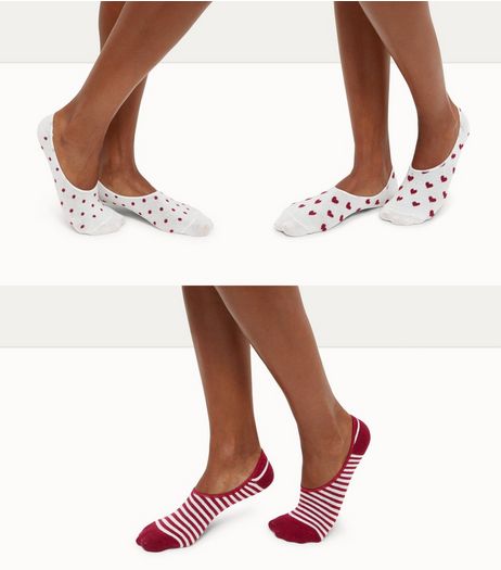 3 Pack Red Stripe Spot and Heart Print Ballerina Socks | New Look