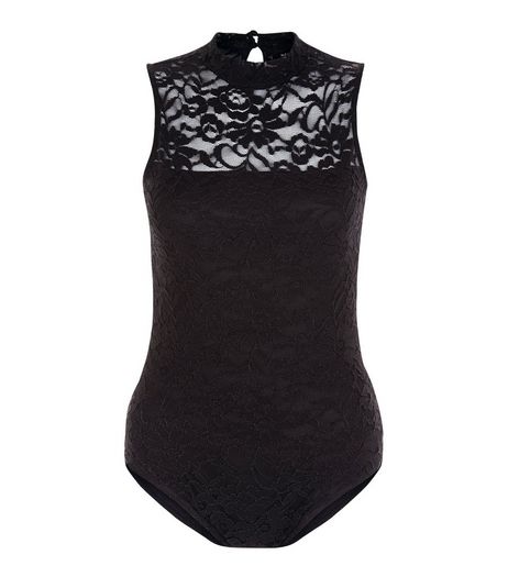 Black Lace Funnel Neck Bodysuit | New Look