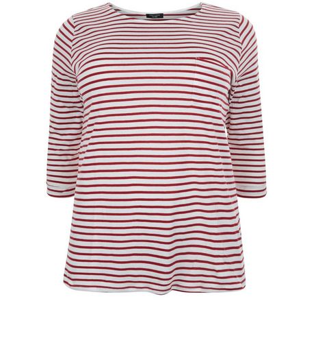 Curves Red Stripe 3/4 Sleeve Top | New Look