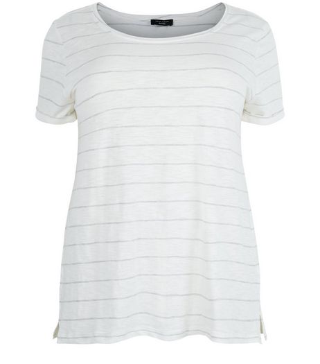 Curves White Stripe T-Shirt | New Look