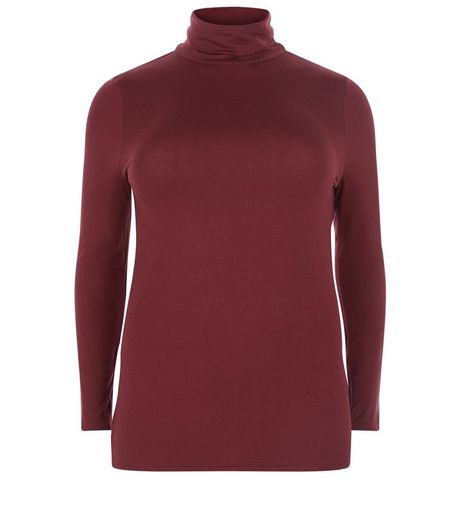 Curves Burgundy Turtle Neck Long Sleeve Top | New Look