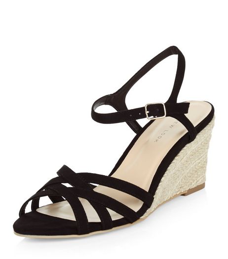 Black Cross Strap Espadrille Wedges | New Look
