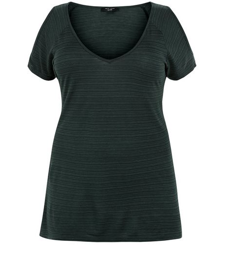 Curves Green Space Dye Cold Shoulde T-shirt | New Look