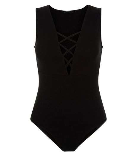Black Lattice Front Sleeveless Bodysuit | New Look
