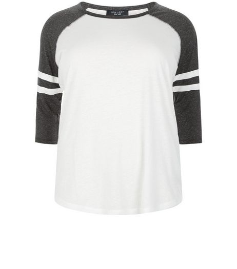 Curves Cream Raglan Stripe Sleeve Top | New Look